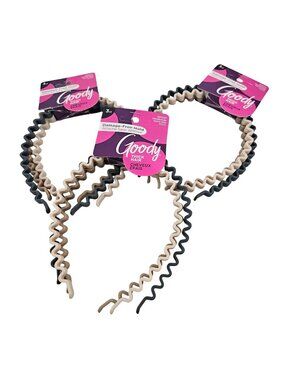 Goody Headbands Set of 3 Pks Zigzag Tan Cream Blue Thick Hair Ouchless 18500 NEW